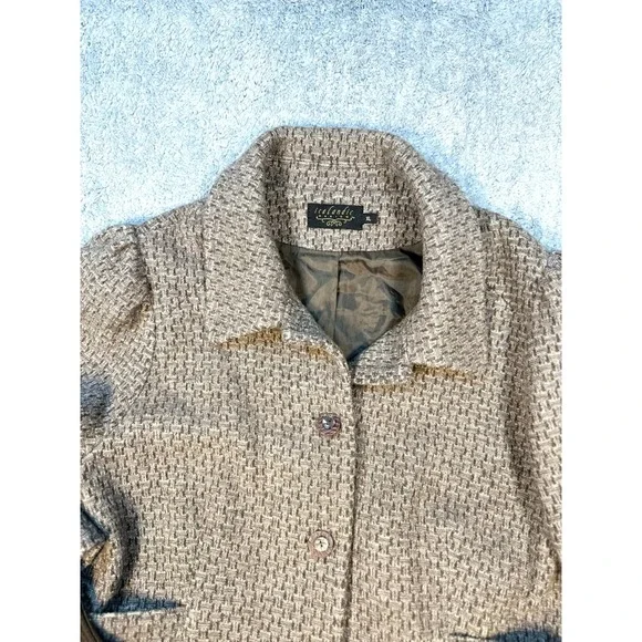 Icelandic Design 3/4 Sleeve Wool Jacket XL sweater sleeve Brown Tweed - Picture 6 of 11